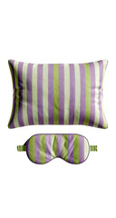 Purple and lime green striped pillow and eye mask set
