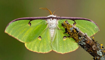 Close-up of a vibrant green luna moth