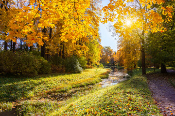 Catherine park in autumn foliage, Tsarskoe Selo (Pushkin), Saint Petersburg, Russia