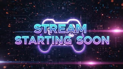 Stream starting soon background for online gaming events on digital screens, with a glowing game controller icon. Stream starting soon is perfect to announce gameplay live streams on social media, - Powered by Adobe