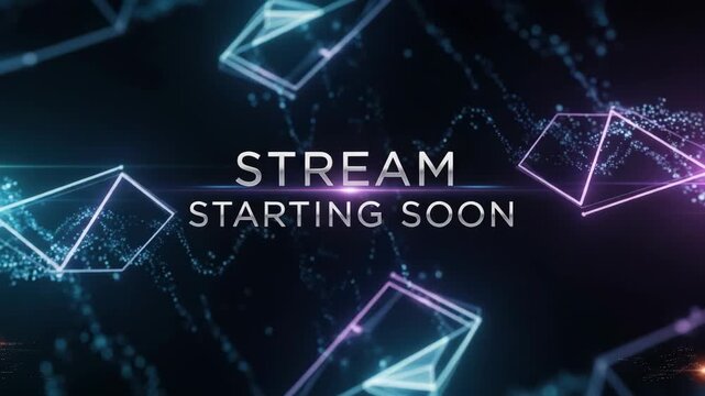 Stream starting soon digital art with geometric shapes, stream starting soon in shades of blue and purple. Modern stream starting soon animation is perfect for gaming and tech channels.