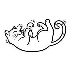 Joyful Cat in Playful Pose: A cheerful line art illustration of a cat playfully rolling, radiating happiness and warmth.