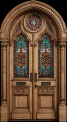 Fototapeta premium Ornate wooden double doors with stained glass (1)