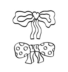 Christmas black bows. line drawing.

