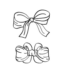 Christmas black bows. line drawing.
