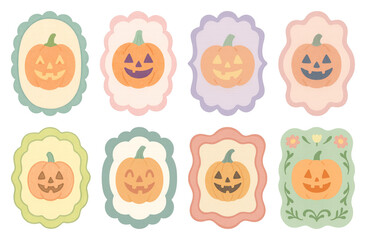 Obraz premium PNG Whimsical pastel pumpkin illustrations, element set on transparent background