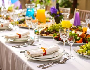 Fototapeta premium Festive banquet table, colorful and abundant