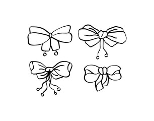 Christmas black bows. line drawing.
