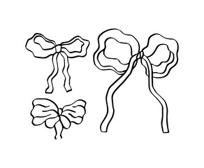 Set of black bows. Present bows and ribbons