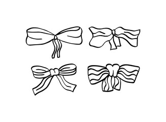 Set of black bows. Present bows and ribbons. set of bows icon over white background, silhouette style