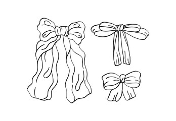Set of black bows. Present bows and ribbons