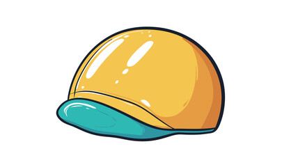 A digital illustration of a hard hat in a cartoon style.  The hard hat is predominantly yellow with a teal or turquoise brim/visor. The style is simple, with smooth gradients and minimal detail,