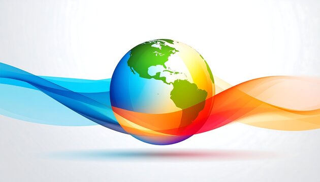 Vibrant globe with flowing abstract waves - Powered by Adobe