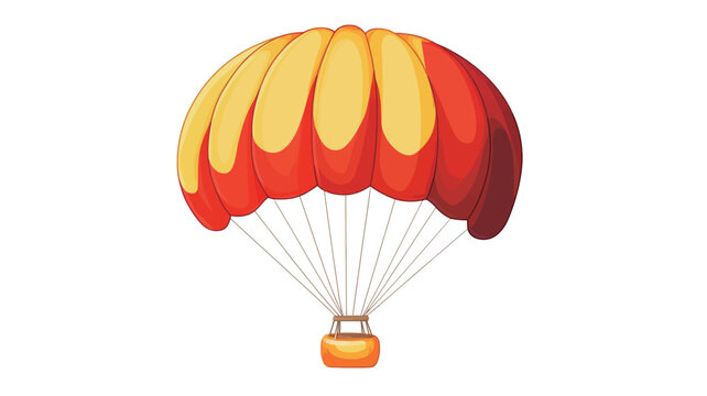 A digital illustration of a parachute depicted in a cartoon style. The parachute canopy is predominantly red and yellow, segmented into distinct sections, creating a visually appealing pattern.