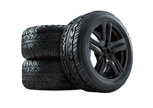  3d realistic car tires, isolated on a transparent background, cutout png file for a mobile app