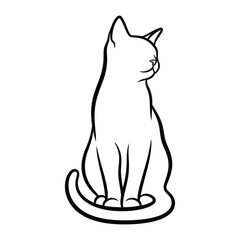 Contour Cat Silhouette: a minimalist black-and-white line art depicting a serene cat in a sitting pose.