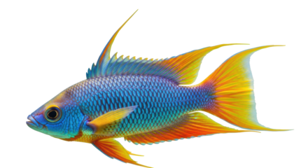 Isolated Colorful Bolivian Ram Cichlid Fish on Display, Tropical Freshwater Aquarium Pet