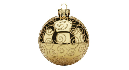Isolated golden Christmas tree ornament, festively adorned with intricate, shining patterns.