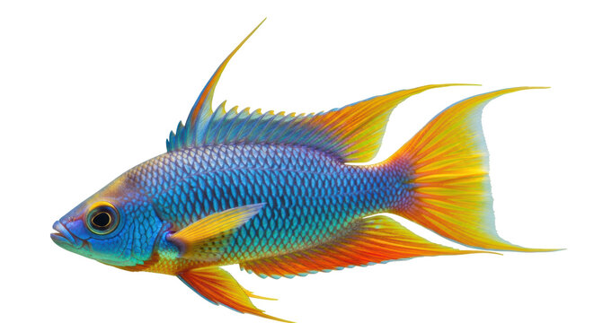 Isolated Colorful Bolivian Ram Cichlid Fish on Display, Tropical Freshwater Aquarium Pet
