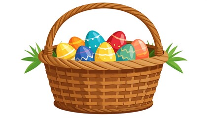 Colorful Easter eggs in a wicker basket