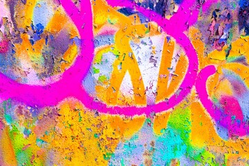 Vibrant urban graffiti texture blending neon pink, orange, lime. Y2K, 90s style with trippy, fluorescent elements. Wall art, digital backgrounds, creative banners, modern 2000s visuals.