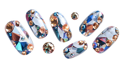Sparkling gems and crystals 3d rendered, isolated on transparent background
