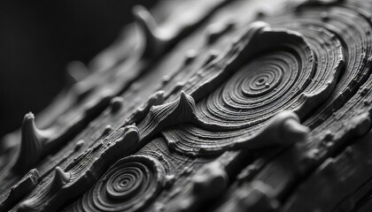 Fototapeta premium Intricate abstract texture showcasing organic wood grain patterns and swirling lines in monochrome