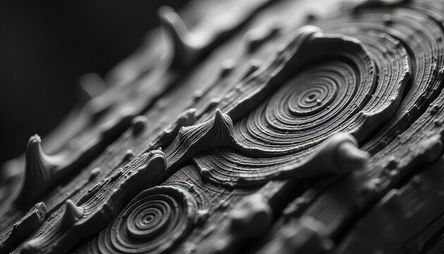 Intricate abstract texture showcasing organic wood grain patterns and swirling lines in monochrome