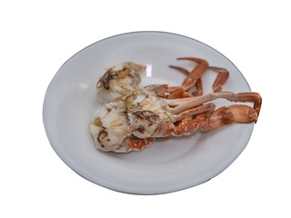 Steamed blue crab Thai seafood dish, fresh, juicy, sweet meat, served with spicy dipping sauce, authentic taste.