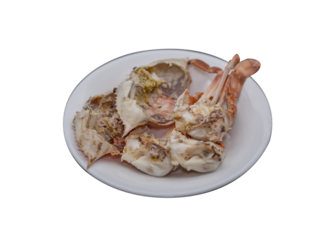 Steamed blue crab Thai seafood dish, fresh, juicy, sweet meat, served with spicy dipping sauce, authentic taste.