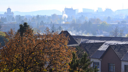 Early winter in the Tudor neighbourhood. Smoking chimneys. 