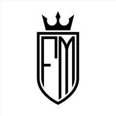 FM Vector logo of initials shield with crown and minimalist, elegant style