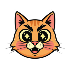 Happy Cat's Animated Portrait: A charming animated cat's head, exuding joy with sparkling eyes and an endearing grin, is showcased in a vibrant, captivating illustration.