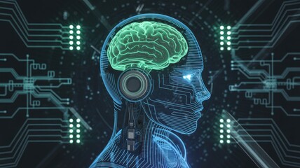 Artificial intelligence brain in futuristic robot head