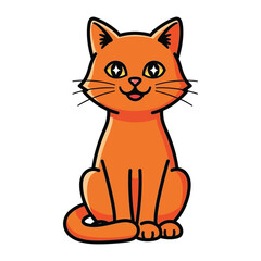 Cheerful Orange Cat: A vibrantly colored cartoon of an orange cat perches playfully, displaying its friendly demeanor through expressive eyes and a subtle smile. 