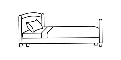 Single bed with pillow and blanket outline bedroom