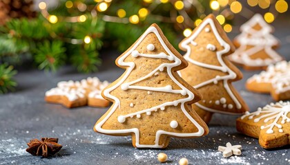 Festive gingerbread cookies in Christmas theme
