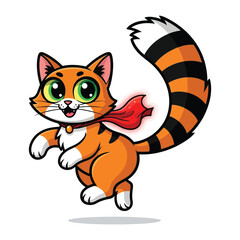 Obraz premium Cat Superhero: A charming cartoon illustration features a heroic feline soaring into action with a vibrant red cape, embodying courage and adventure.