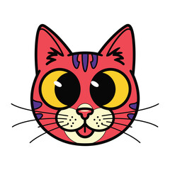 Fototapeta premium Playful Cat Portrait: A vibrant illustration of a smiling cat, showcasing its joyful personality with bright colors, round eyes, and a whimsical style.