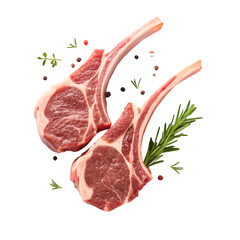 Two Raw Lamb Chops with Rosemary and Peppercorns rack meat