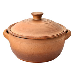 Brown Clay Cooking Pot with Lid and Handles Isolated on Black graphic design