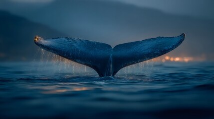 Fototapeta premium Whale tail diving deep into ocean water