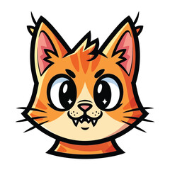 Playful Cat in vibrant colours: A cute animated cat head with expressive eyes is featured in the illustration in a high-angle perspective.