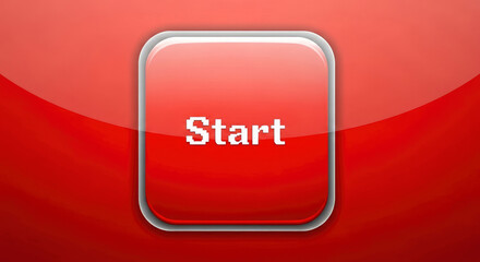 Vibrant red glossy Start button with pixelated text for digital game interface