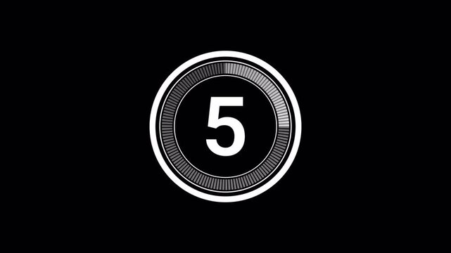 05 second countdown timer animation with number text from 5 to 1. Technology interference circle count down numbers from 5 to 1
