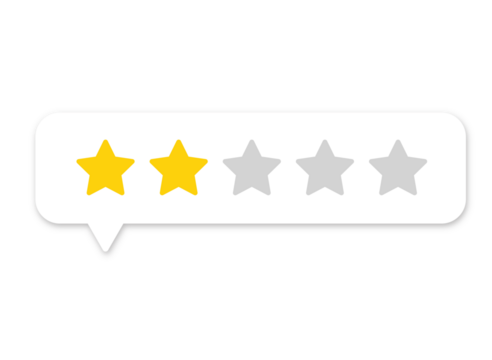 2 star rating PNG with transparent background, customer review feedback icon showing below average service and product quality