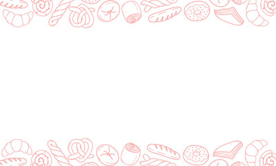 bakery themed background with blank space. Pink hand drawn line illustration on white background