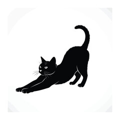 Black Cat's Morning Stretch: A sleek black cat, elegantly arched, extends in a graceful stretch, its silhouette a symbol of feline flexibility. A pure silhouette in minimalist style.