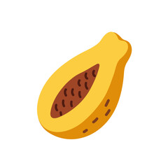 Half of papaya with seeds icon. Cut ripe pawpaw. Piece of fresh papaw. Tropical fruit, healthy food, eating. Organic crop of exotic garden. Flat isolated vector illustration on white background