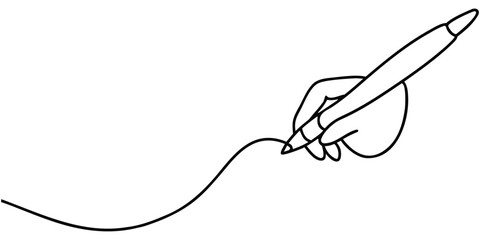 Hand drawing a curved line with a pen writing